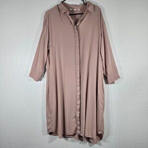 Uniqlo Midi Shirt Dress Women XL Blush Pink Long Sleeve Button Front Work Casual